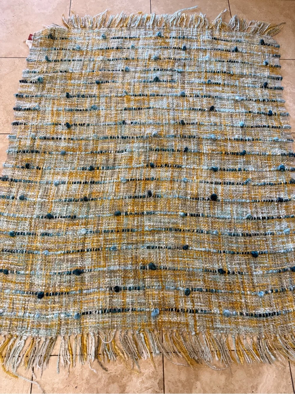 2 Loloi Chunky Knit Woven Throw Blankets Teal Blue Gold Yellow Gray Fringe